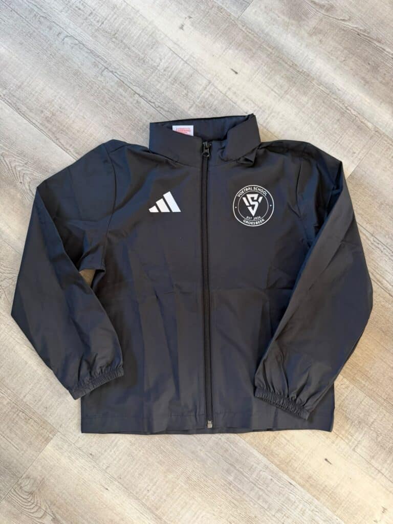 Zwarte Adidas VSG trainingsjack met logo en rits, geschikt voor voetbaltrainingen en sportactiviteiten.